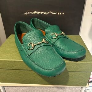 Green Gucci Leather Loafers